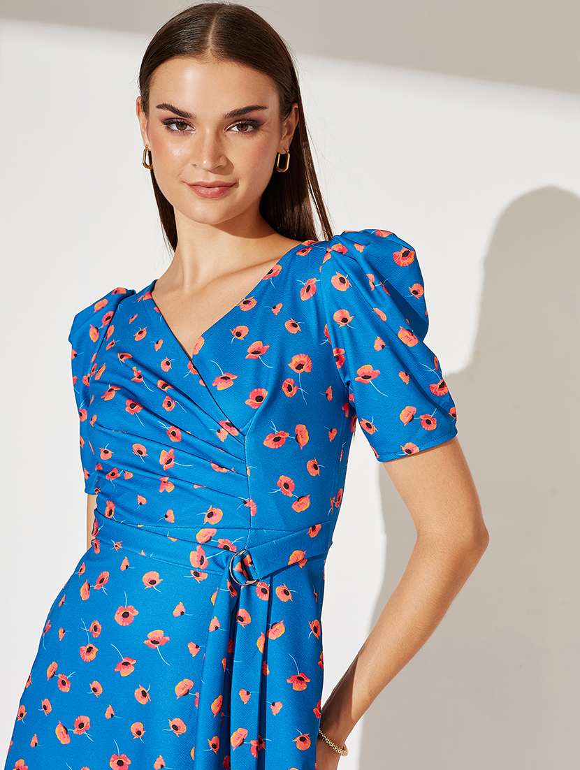 women floral print puff sleeve wrap dress - 22363848 -  Standard Image - 1