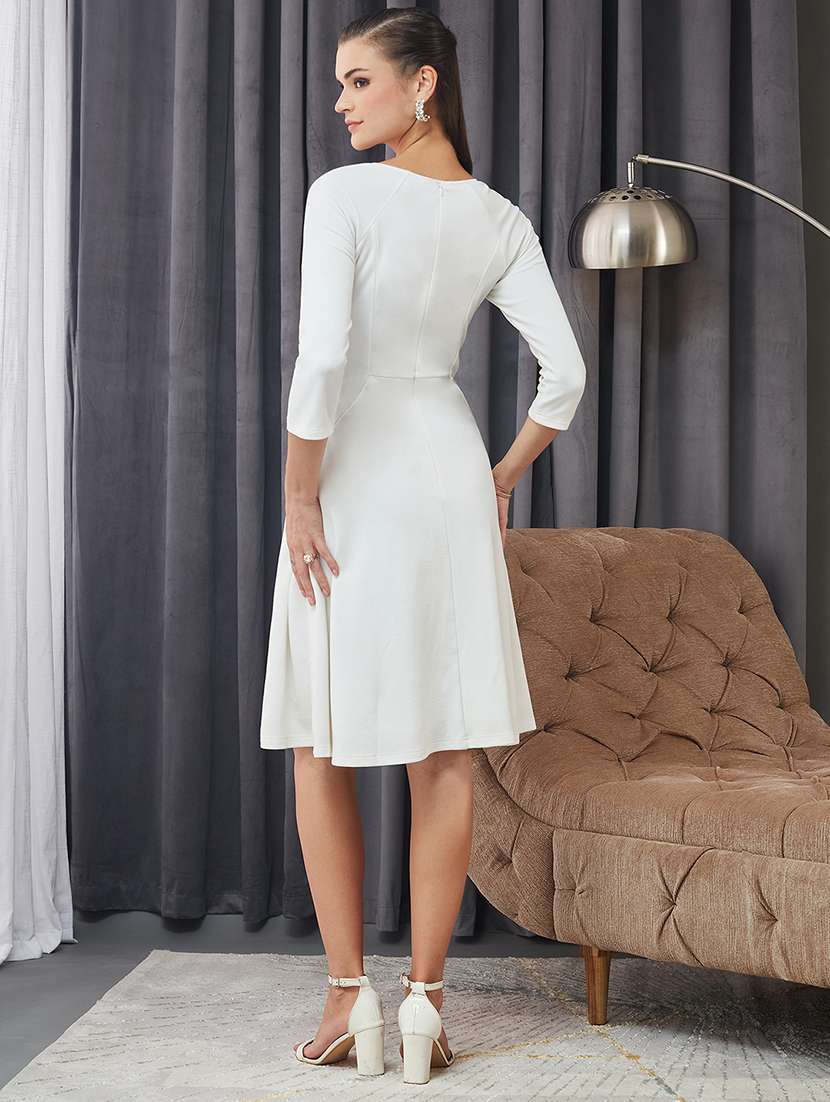 women white solid three quarter sleeve a-line dress - 22363851 -  Standard Image - 4