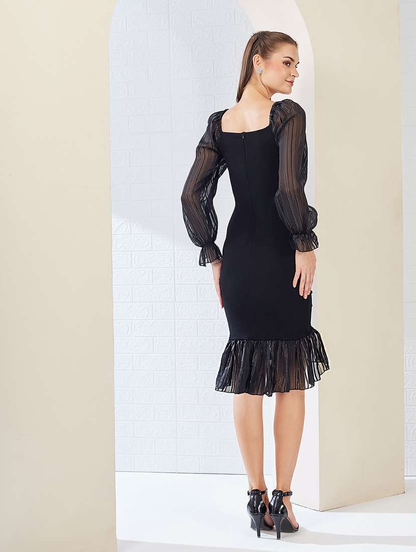 women solid puff sleeve bodycon dress - 22363871 -  Standard Image - 4