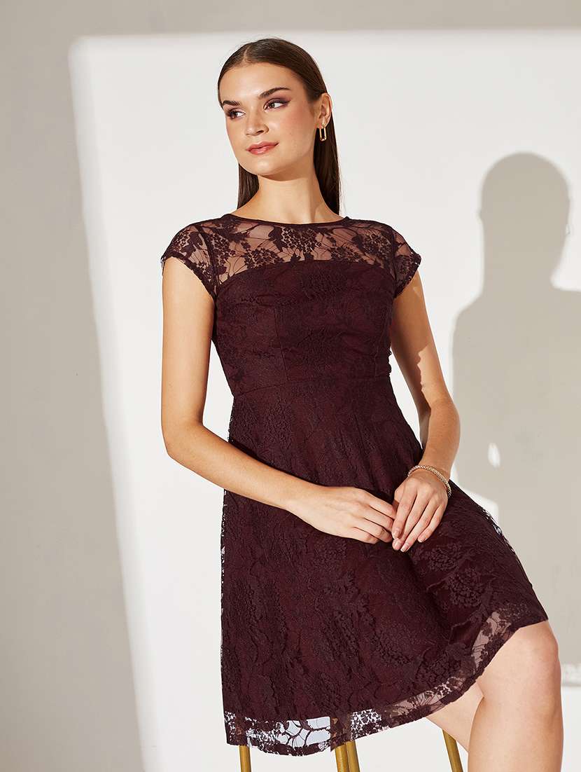 women self designed lace fit & flare dress - 22363874 -  Standard Image - 1