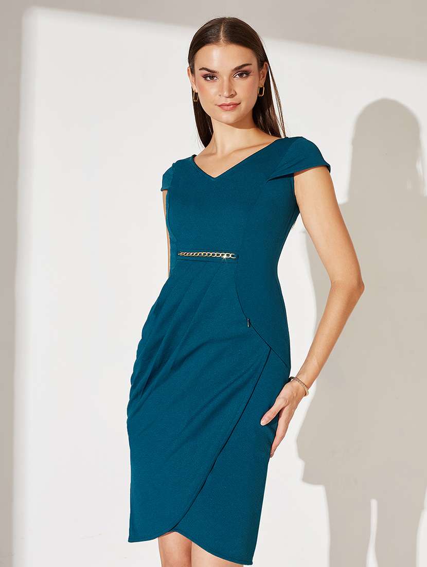 women solid short sleeve bodycon dress - 22363876 -  Standard Image - 1