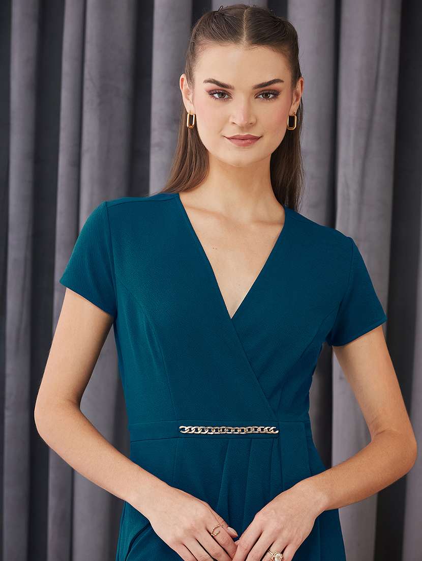 women solid short sleeve wrap dress - 22363881 -  Standard Image - 1