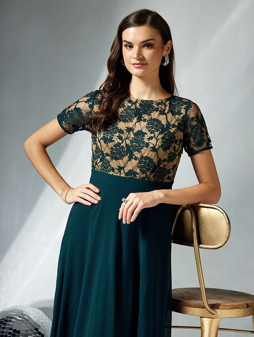 women floral short sleeve lace fit & flare dress - 22363888 -  Standard Image - 1