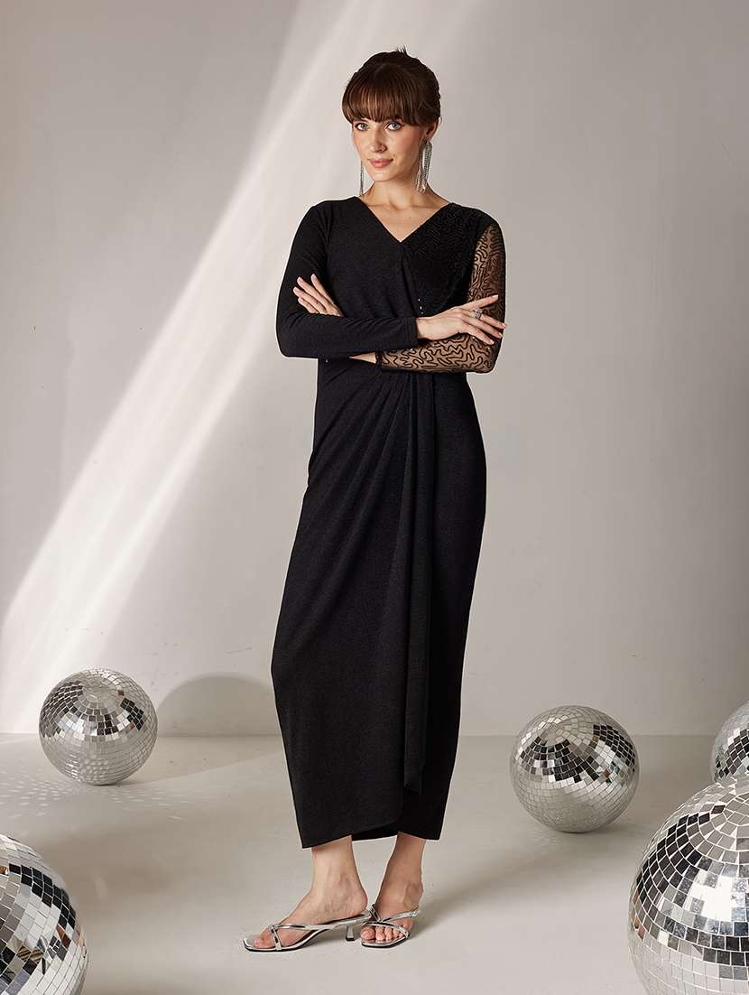 women sequined long sleeve wrap dress - 22363893 -  Standard Image - 1