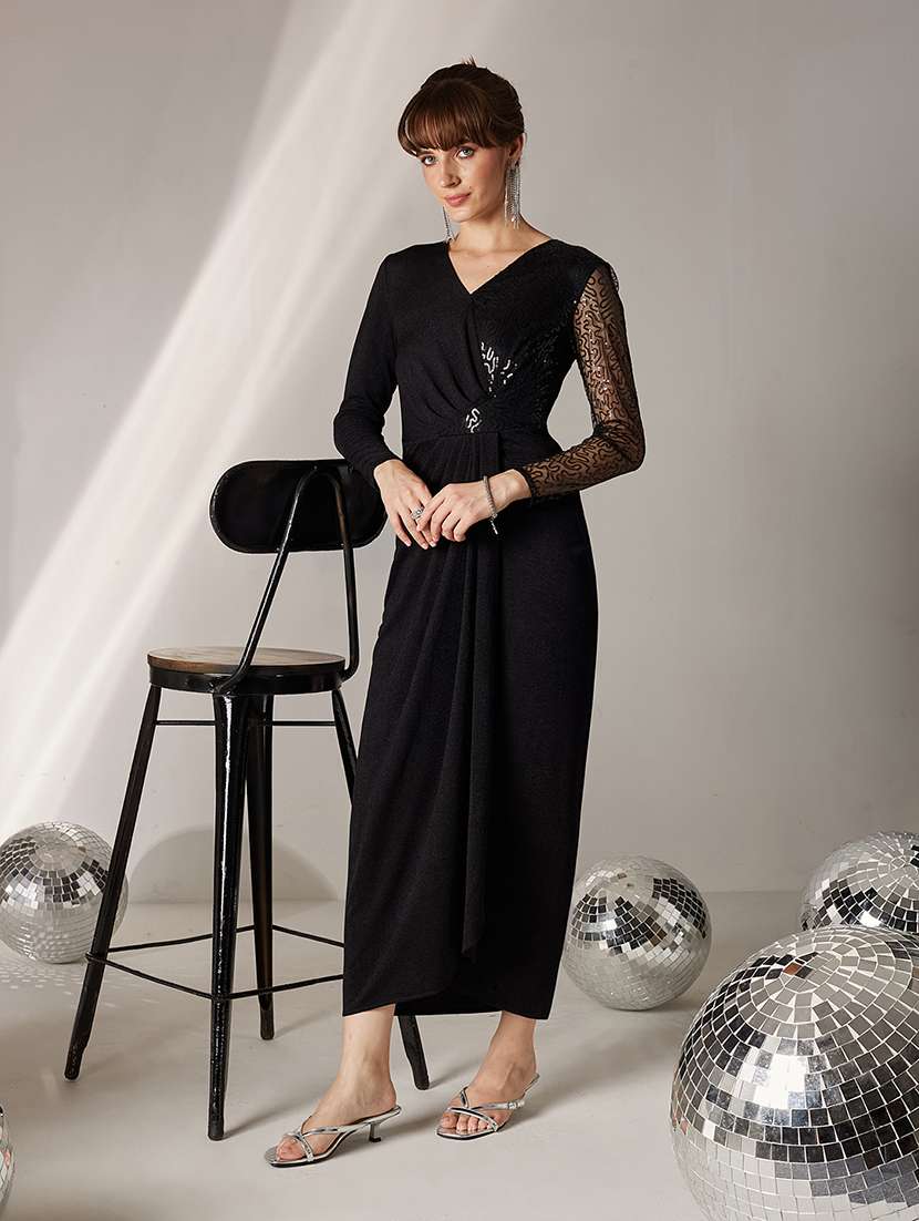 women sequined long sleeve wrap dress - 22363893 -  Standard Image - 4