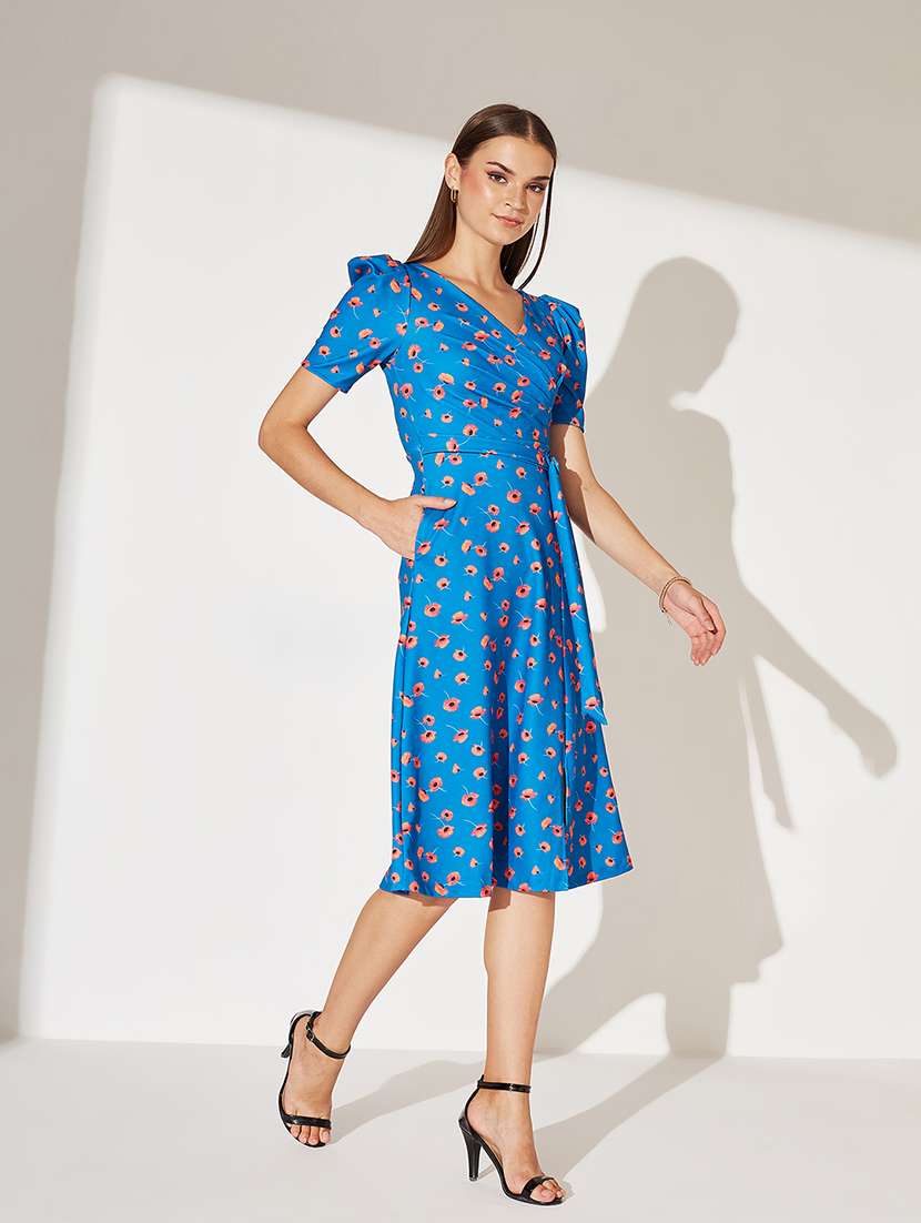 women floral print puff sleeve wrap dress - 22363898 -  Standard Image - 1