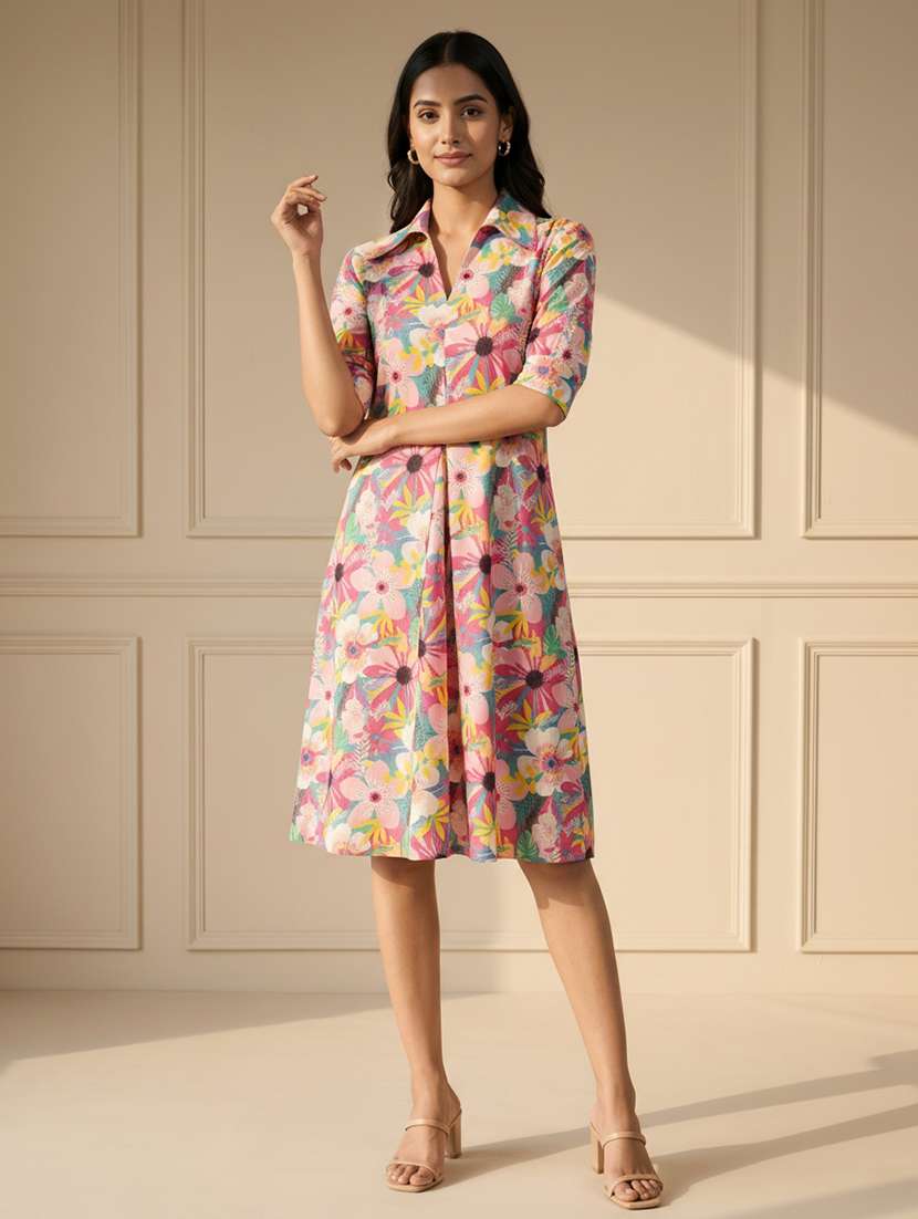women floral print collared a-line dress - 22363899 -  Standard Image - 1