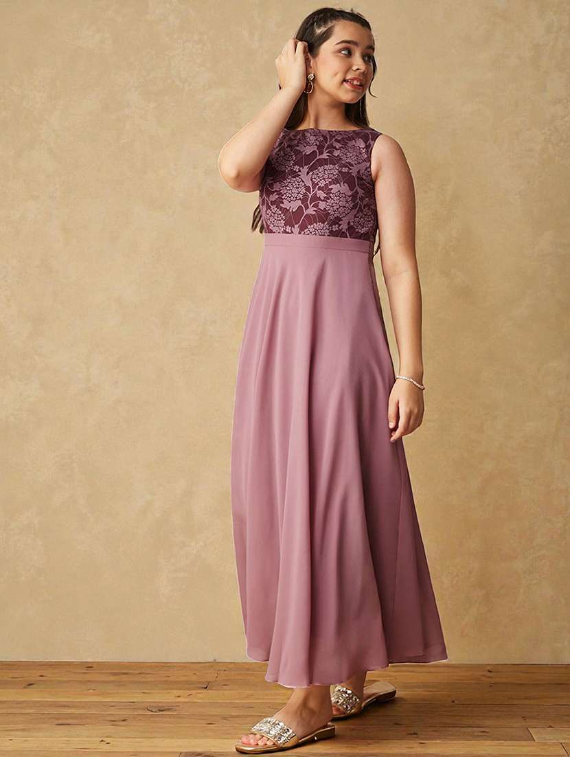 girls solid sleeveless lace fit & flare dress - 22363902 -  Standard Image - 1