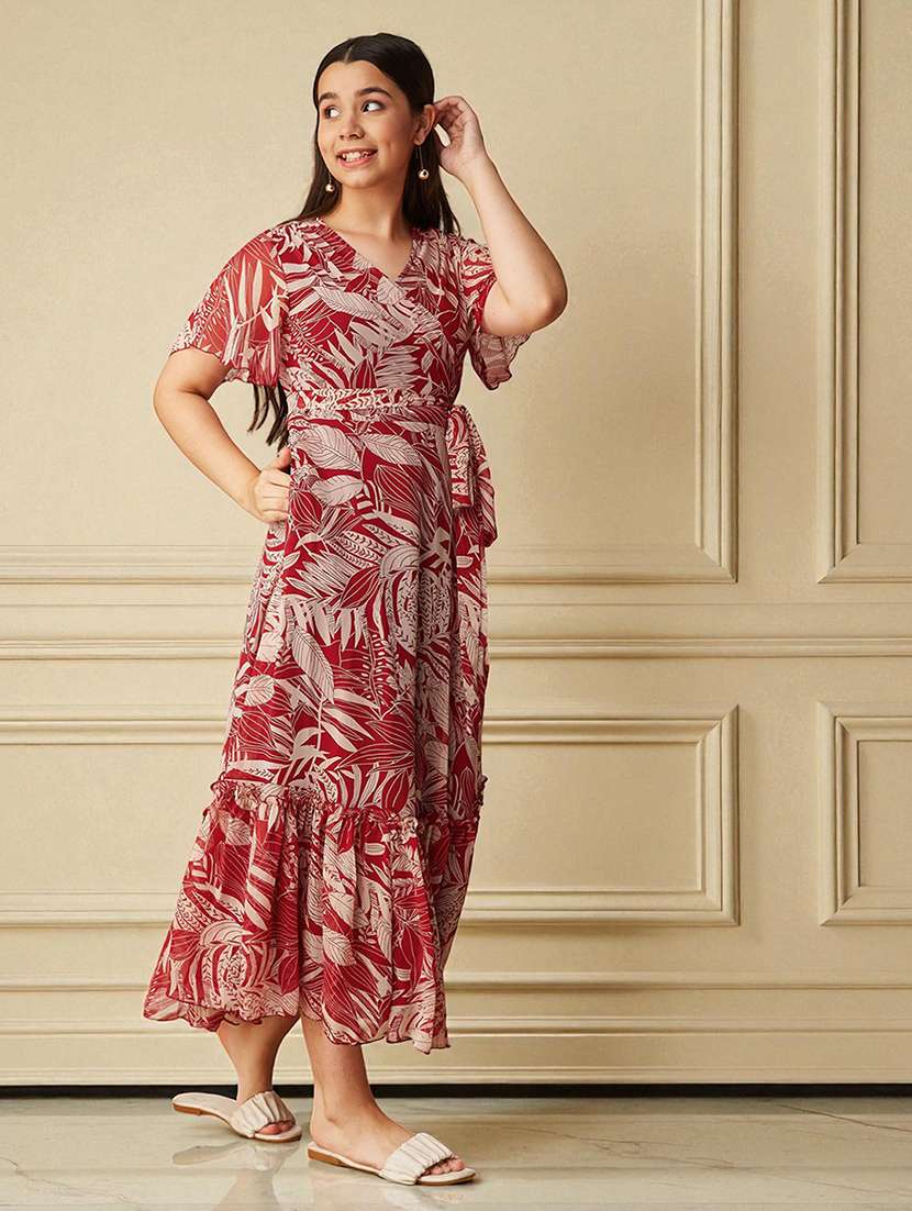 girls printed bell sleeve tiered dress - 22363904 -  Standard Image - 1