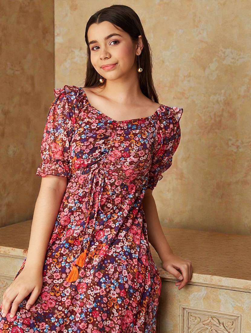 girls floral print puff sleeve tiered dress - 22363906 -  Standard Image - 4