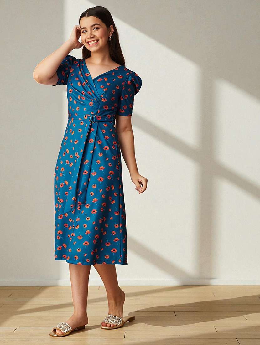 girls floral print puff sleeve a-line dress - 22363908 -  Standard Image - 1