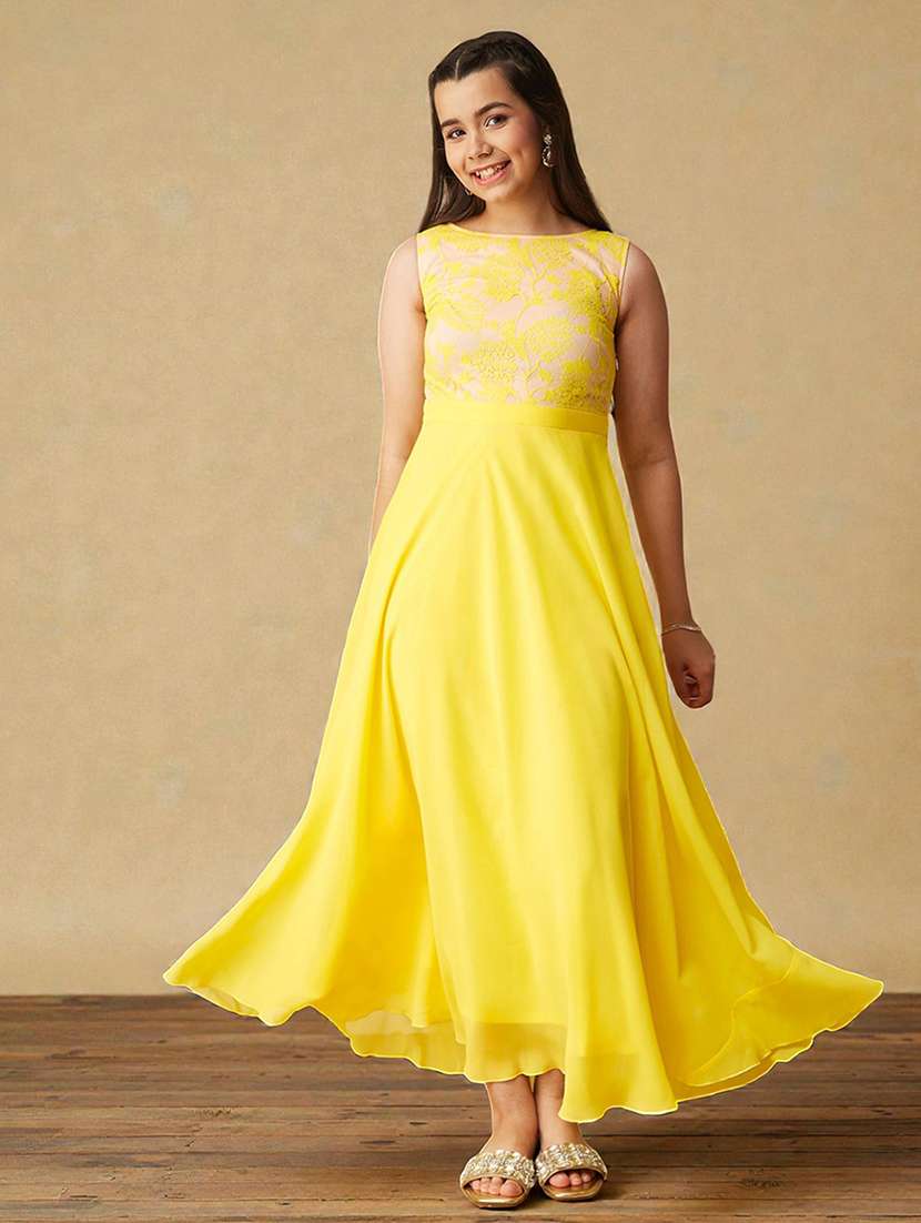 girls solid sleeveless lace fit & flare dress - 22363911 -  Standard Image - 1