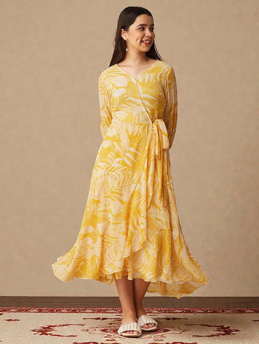 girls printed three quarter sleeve wrap dress - 22363917 -  Standard Image - 1