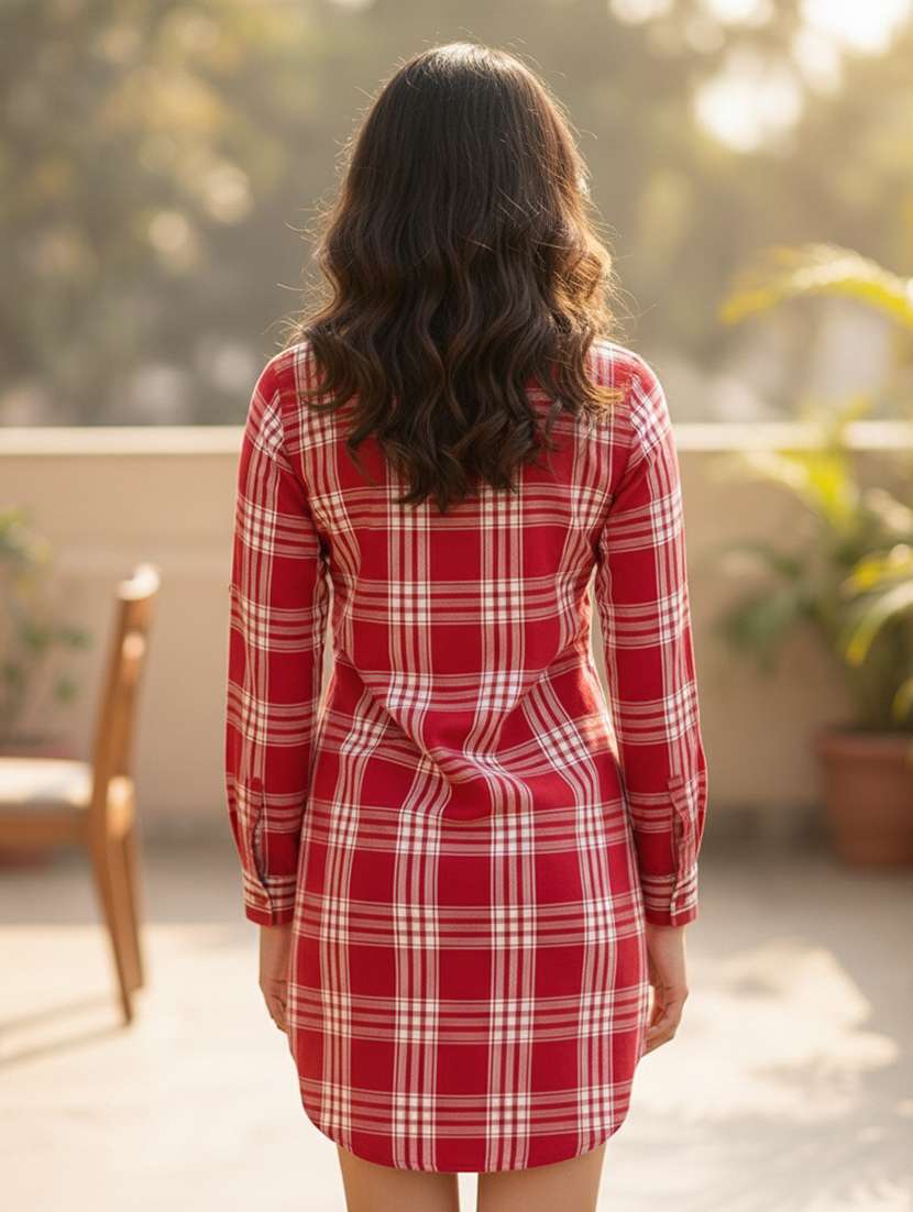 women checkered collared long sleeve shirt dress - 22363920 -  Standard Image - 4