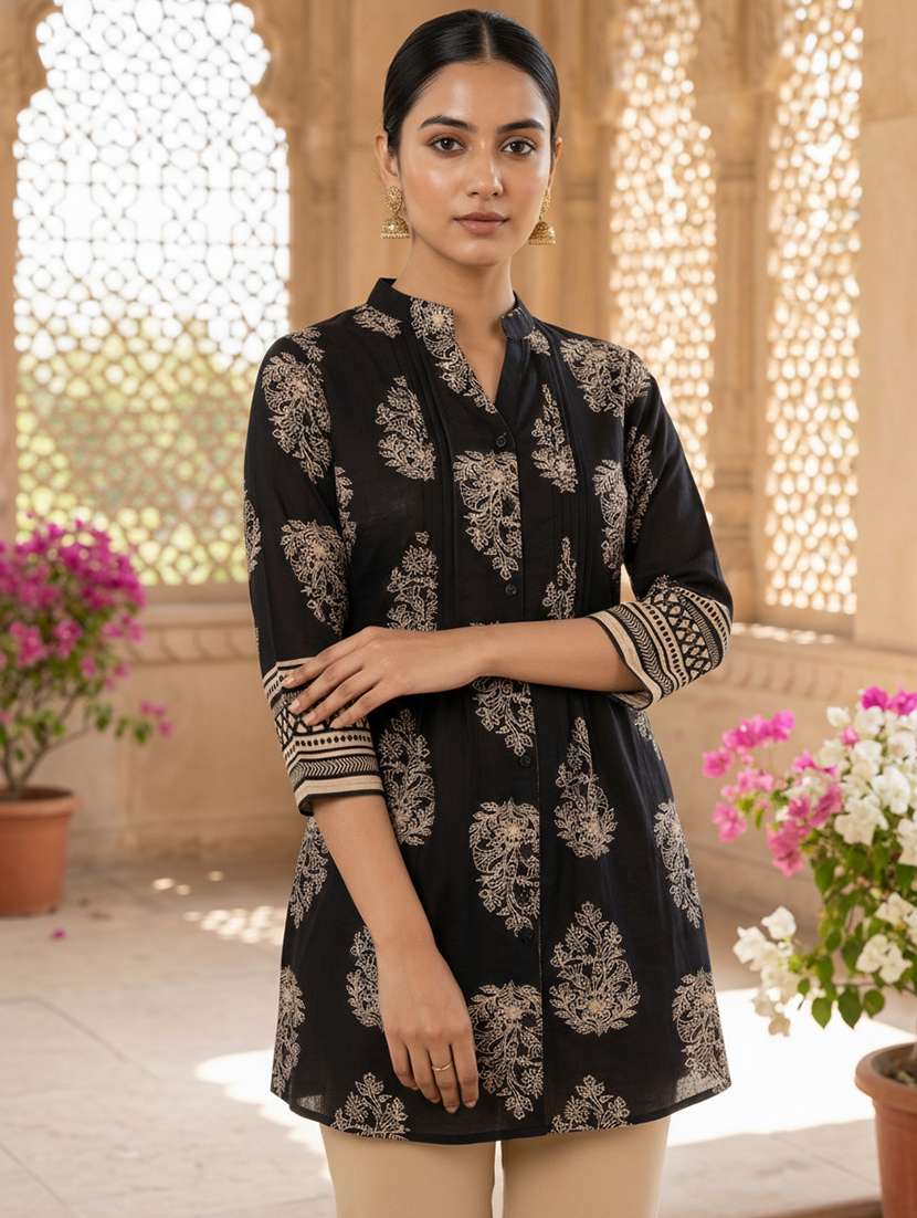 women printed three quarter sleeve a-line kurti - 22363926 -  Standard Image - 1