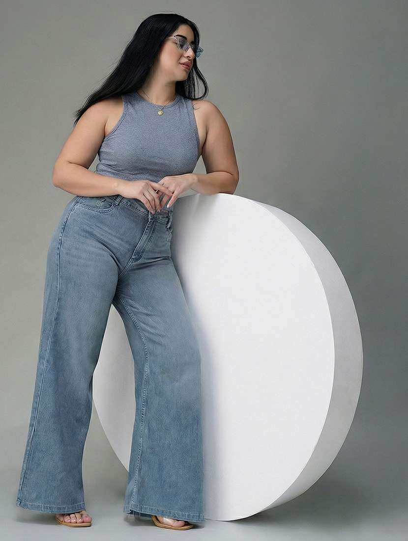 women solid high rise wide leg jean - 22364046 -  Standard Image - 4