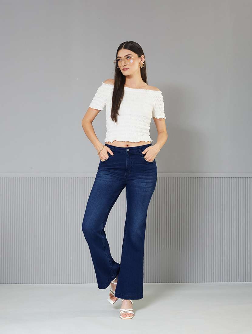 women solid high rise bootcut jeans - 22364050 -  Standard Image - 4