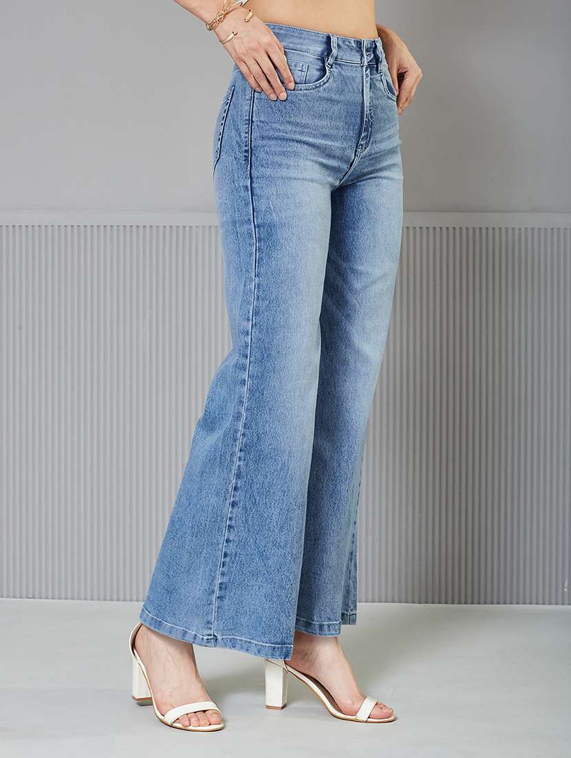 women solid high rise wide leg jeans - 22364052 -  Standard Image - 1