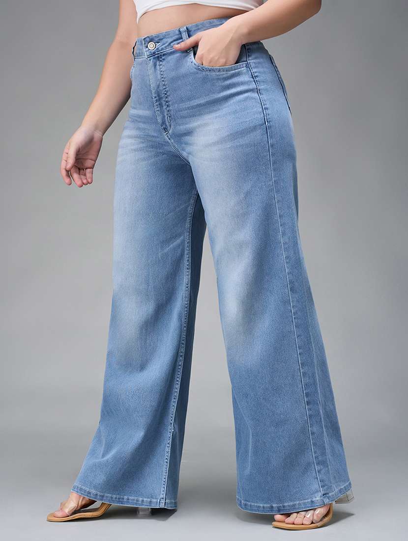 women solid high rise wide leg jeans - 22364054 -  Standard Image - 1