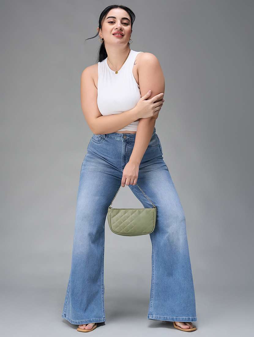 women solid high rise wide leg jeans - 22364054 -  Standard Image - 4