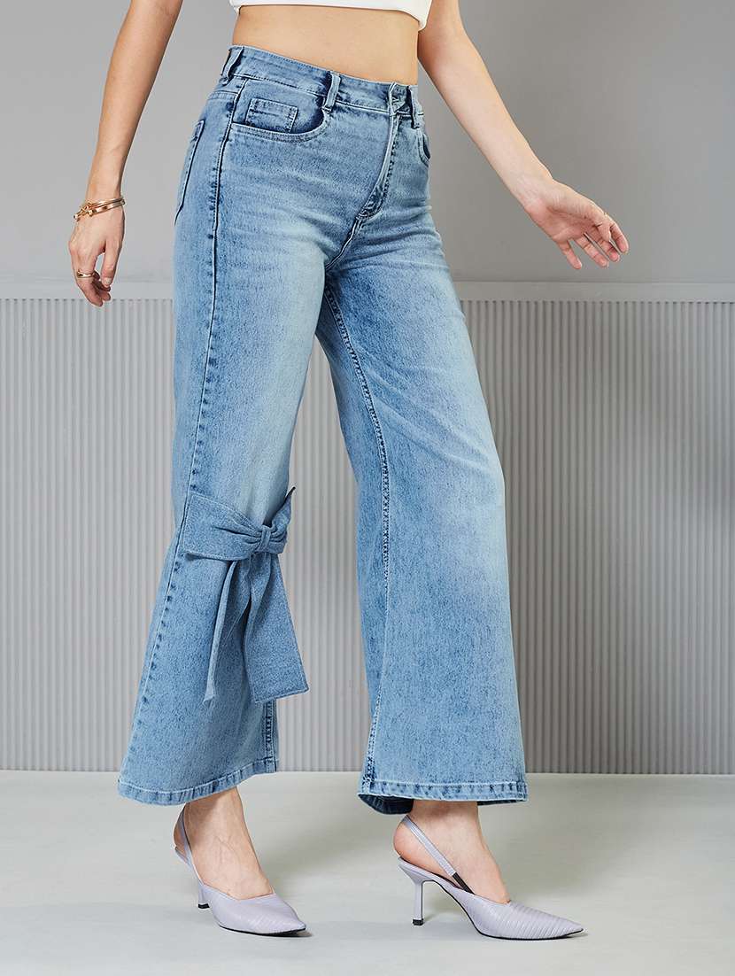 women solid high rise wide leg jeans - 22364056 -  Standard Image - 1