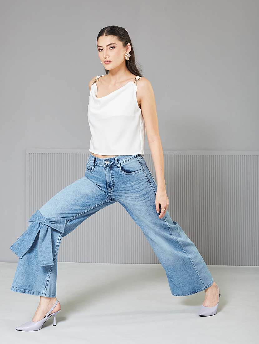 women solid high rise wide leg jeans - 22364056 -  Standard Image - 4