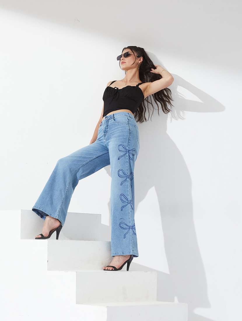 women printed high rise wide leg jeans - 22364058 -  Standard Image - 4