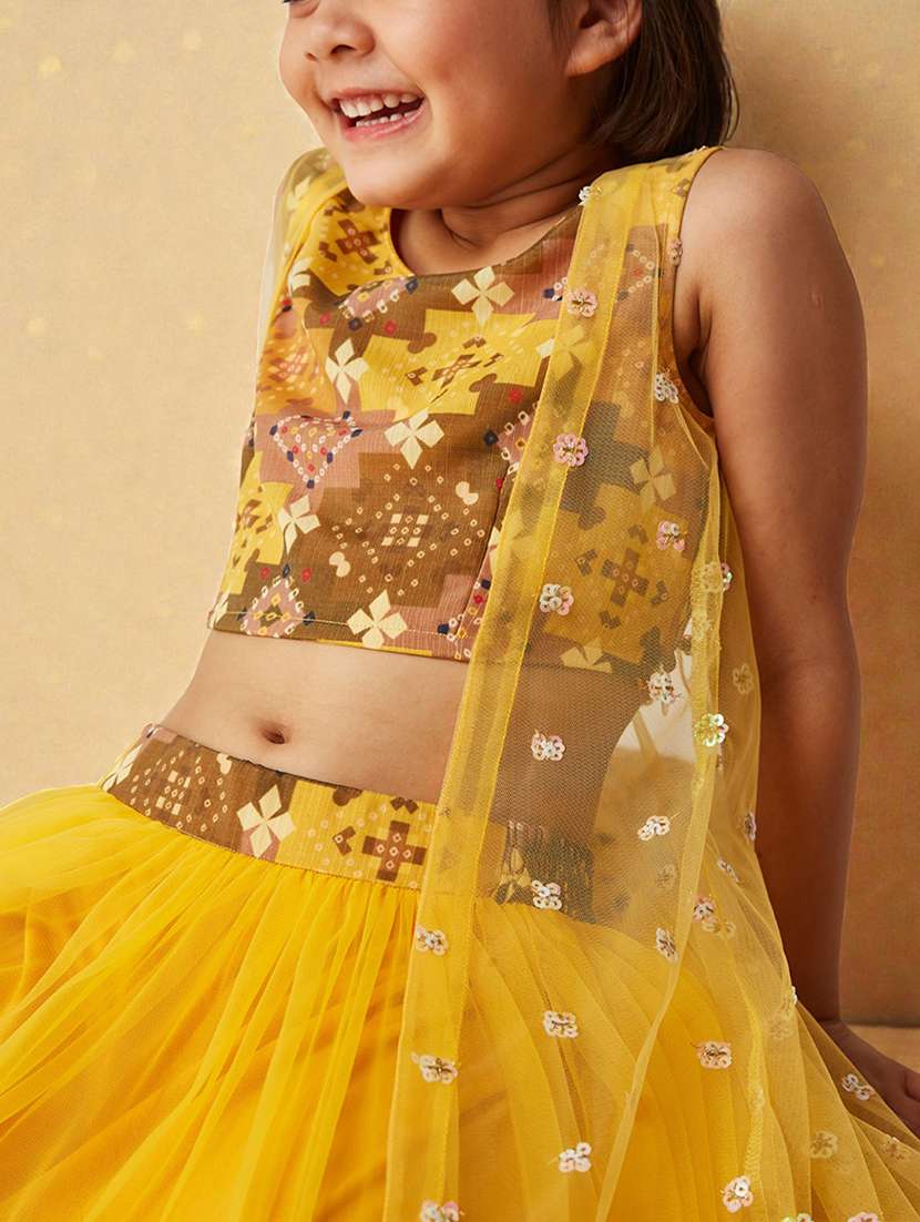 girls printed lehenga and choli with embellished shrug - 22364060 -  Standard Image - 4