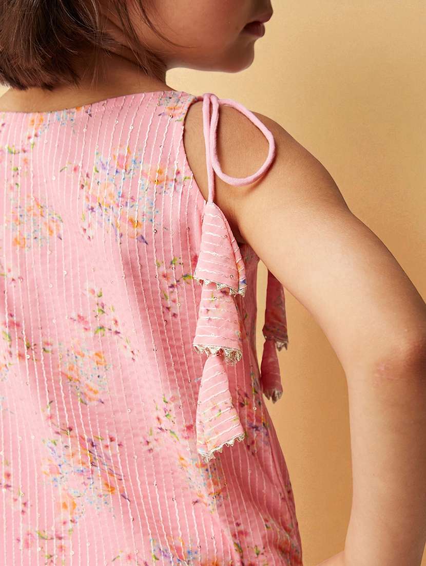 girls printed sleeveless kurta and sharara set - 22364061 -  Standard Image - 4