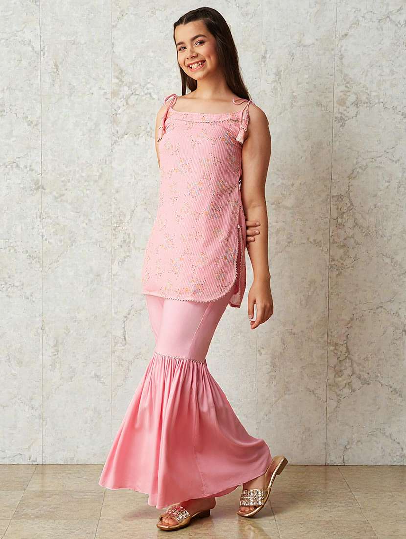 girls floral print sleeveless kurta and sharara set  - 22364062 -  Standard Image - 1