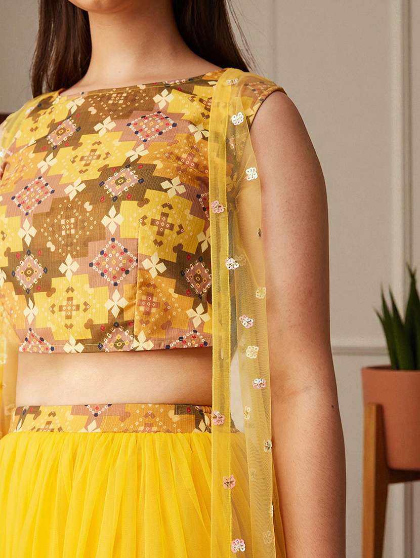 girls printed lehenga and choli with embellished shrug - 22364063 -  Standard Image - 4