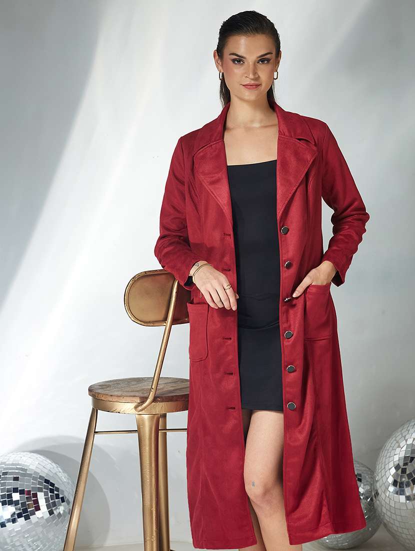 women solid long sleeve trench coat - 22364069 -  Standard Image - 4