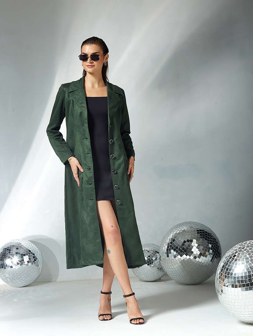 women solid long sleeve trench coat - 22364070 -  Standard Image - 1