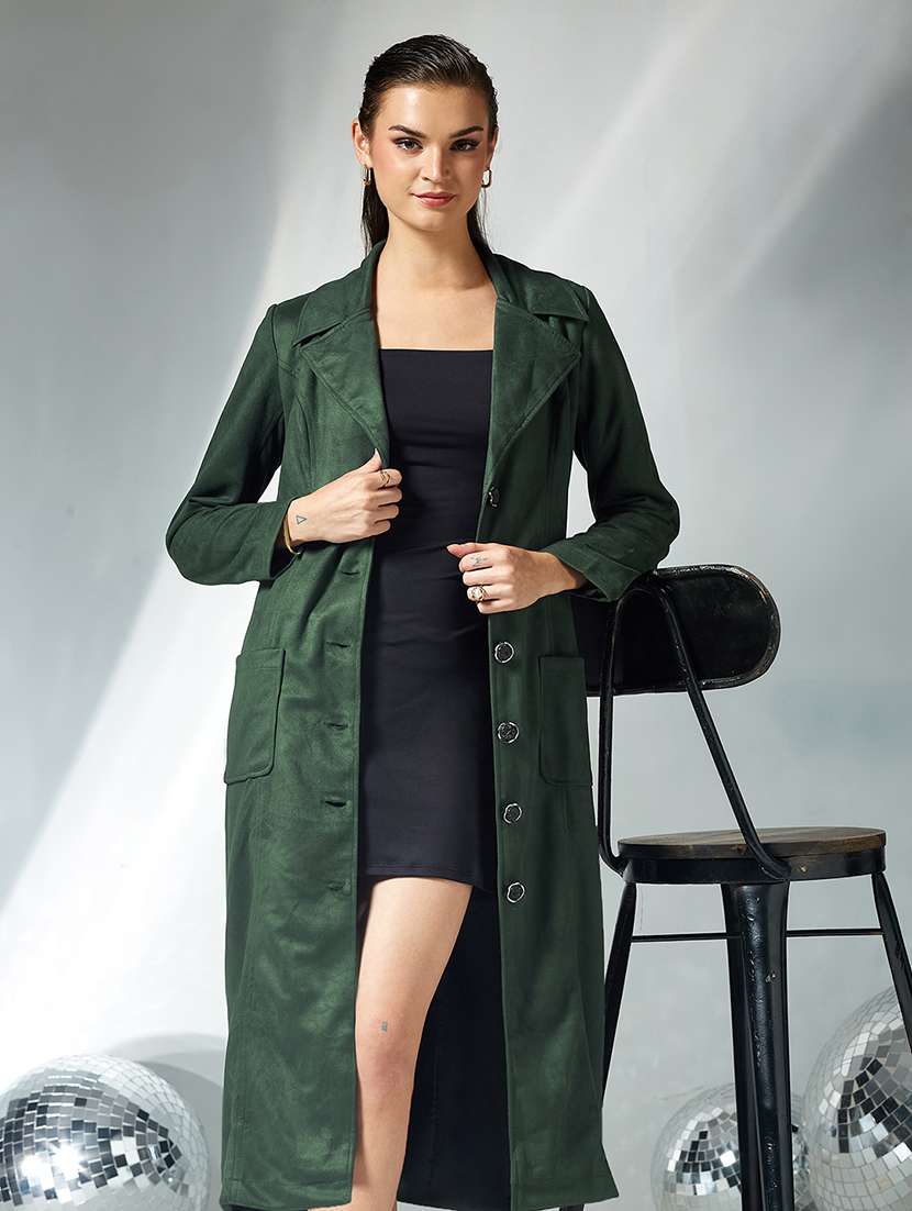 women solid long sleeve trench coat - 22364070 -  Standard Image - 4