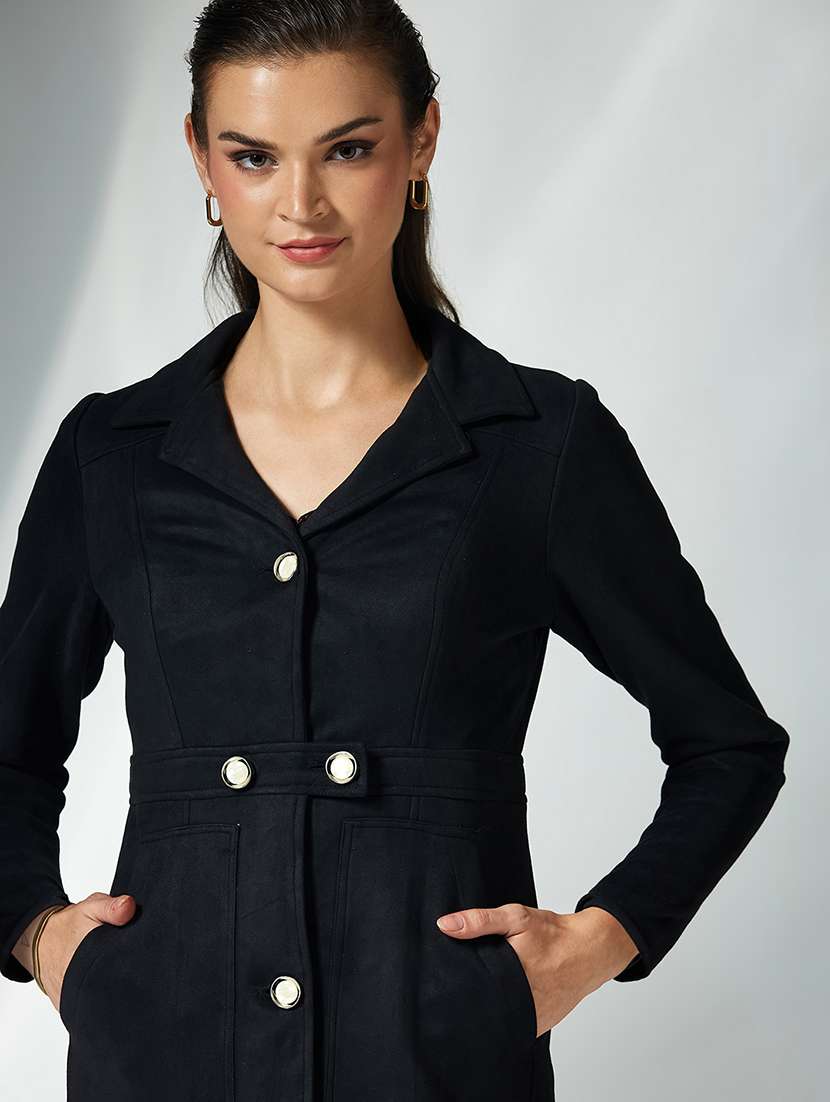 women solid long sleeves trench coat - 22364075 -  Standard Image - 1