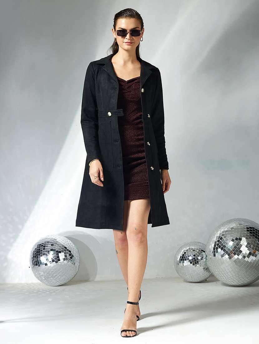 women solid long sleeves trench coat - 22364075 -  Standard Image - 4