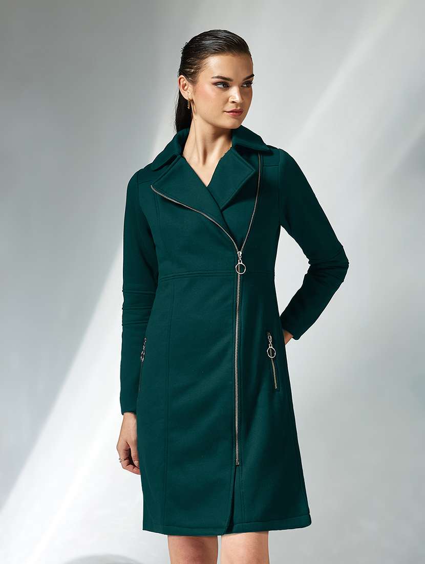 women solid long sleeve trench coat - 22364076 -  Standard Image - 1