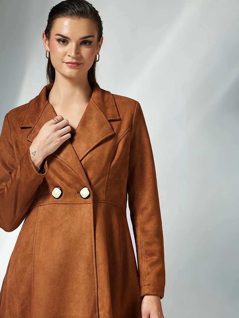 women solid long sleeve trench coat - 22364078 -  Standard Image - 4