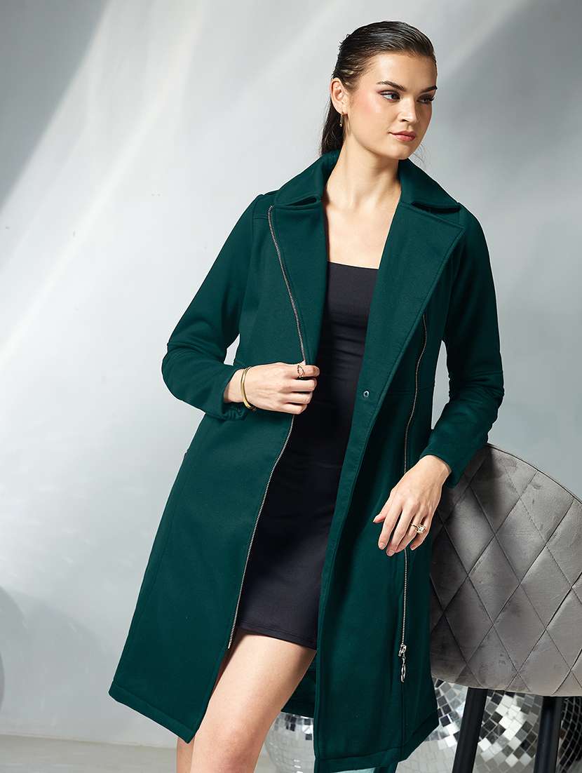 women solid long sleeve trench coat - 22364081 -  Standard Image - 1