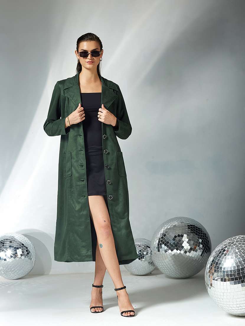 women solid long sleeve trench coat - 22364082 -  Standard Image - 1