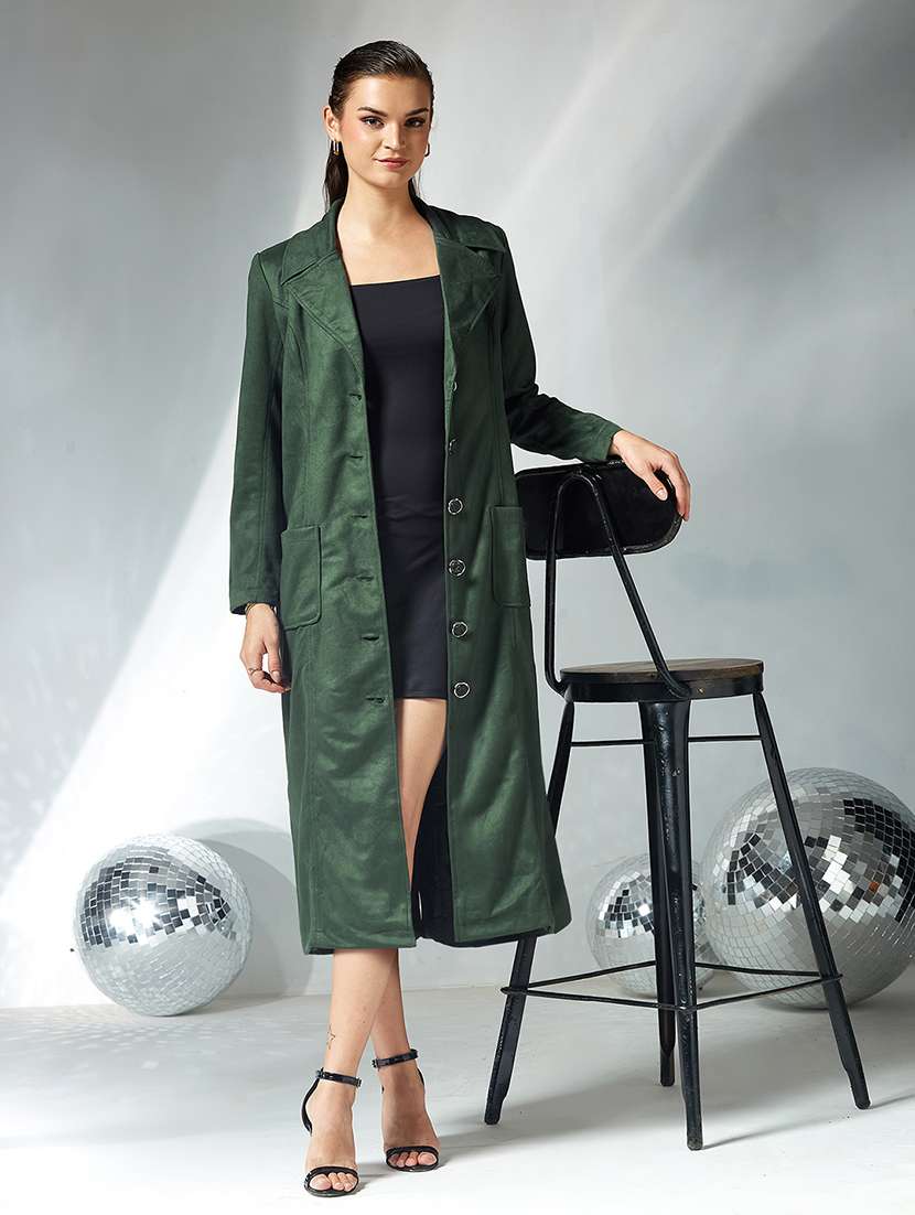women solid long sleeve trench coat - 22364082 -  Standard Image - 4