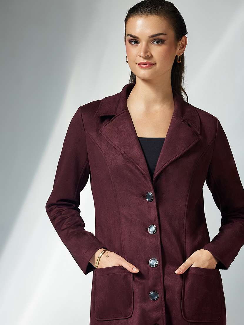 women solid long sleeve trench coat - 22364083 -  Standard Image - 4