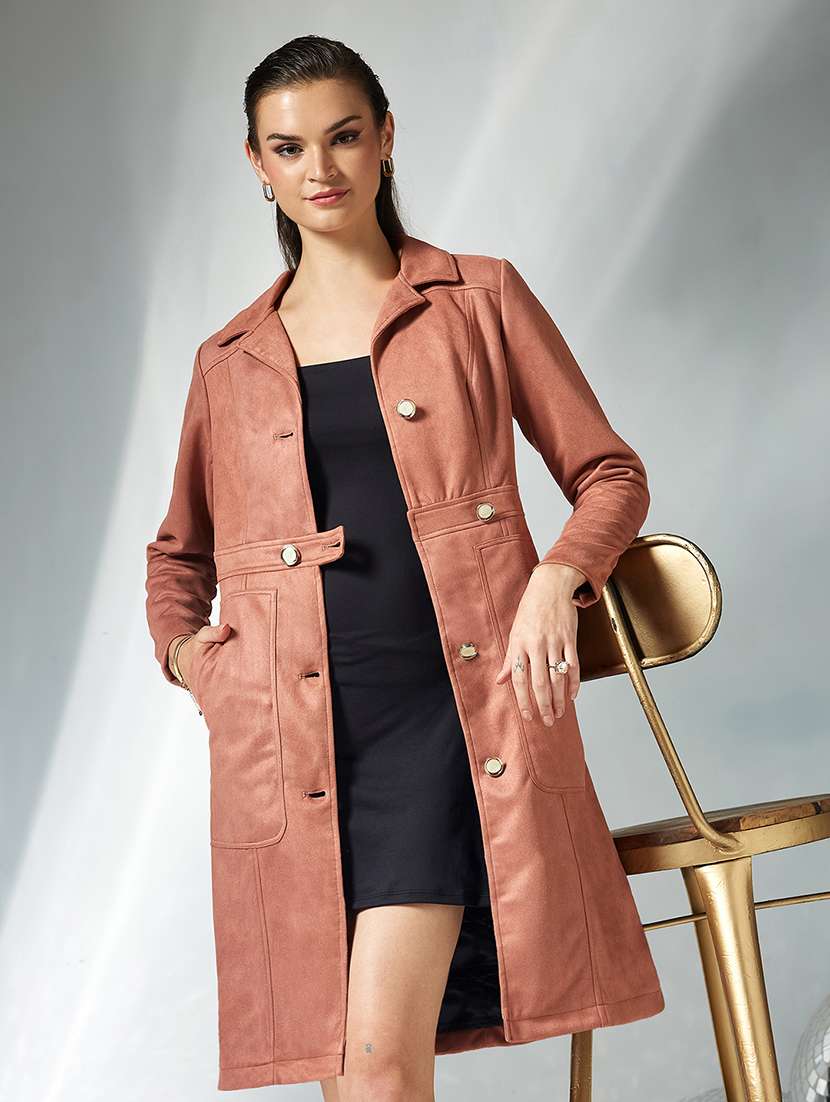 women solid long sleeve trench coat - 22364084 -  Standard Image - 1