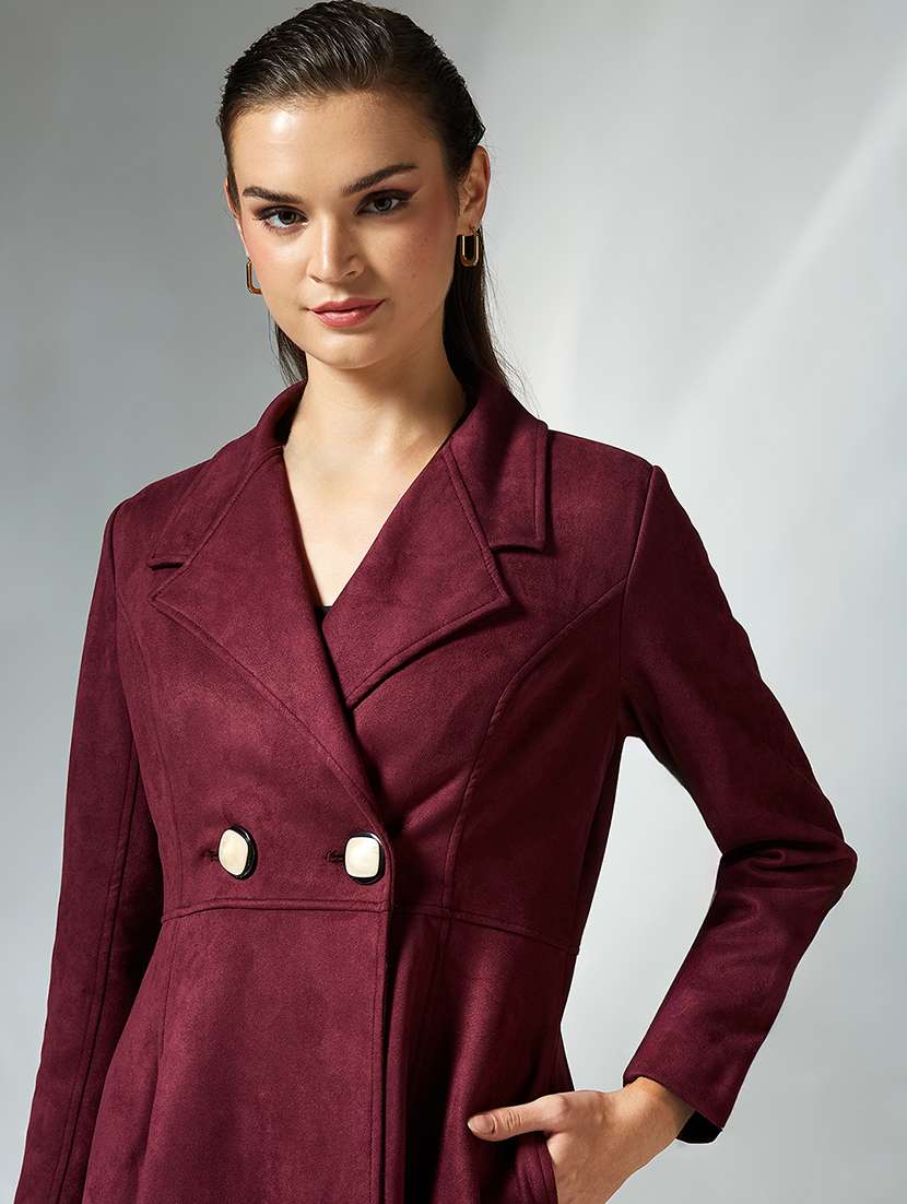 women solid long sleeve trench coat - 22364086 -  Standard Image - 4