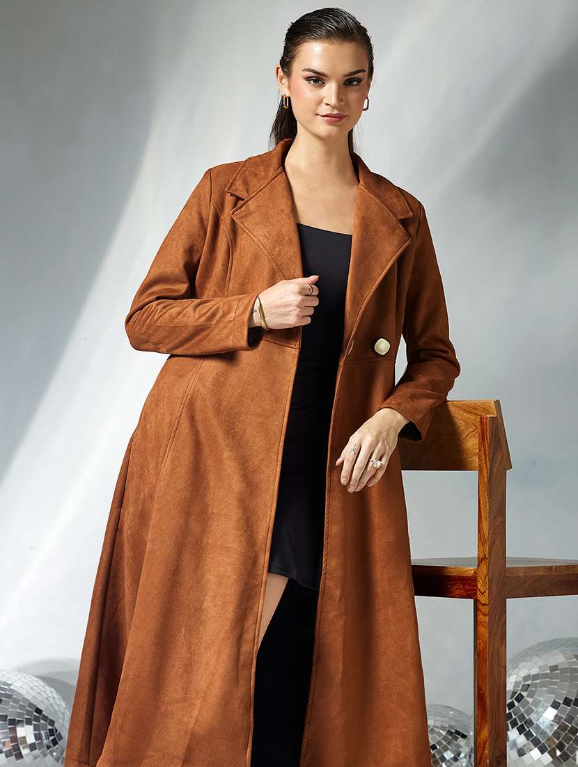 women solid long sleeve trench coat - 22364087 -  Standard Image - 1
