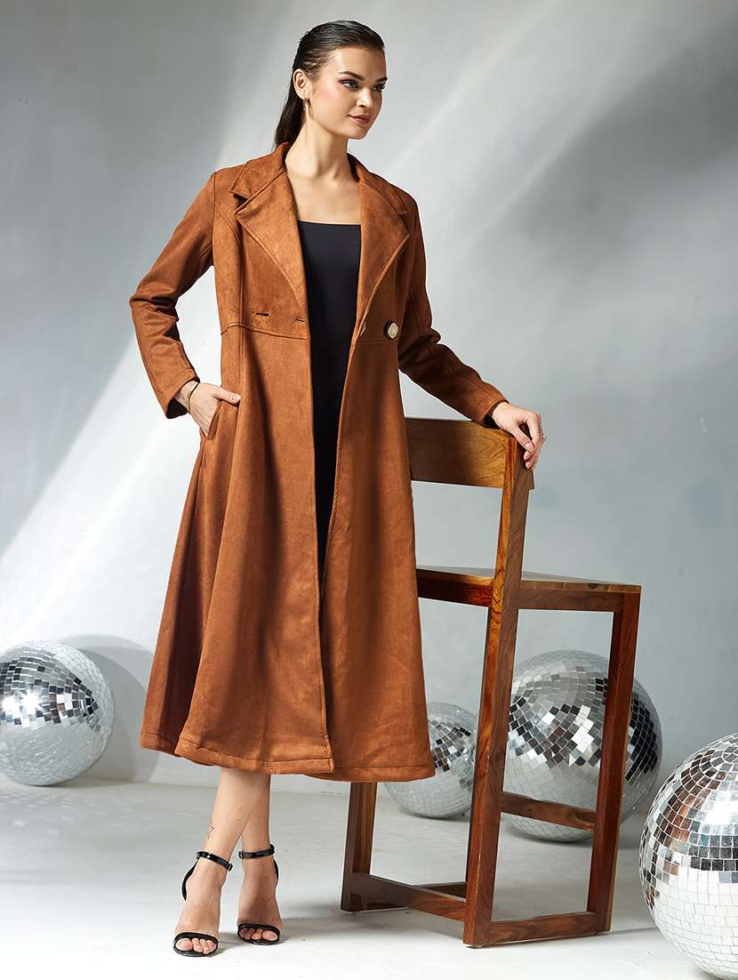 women solid long sleeve trench coat - 22364087 -  Standard Image - 4