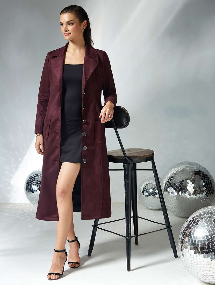 women solid long sleeve trench coat - 22364088 -  Standard Image - 4