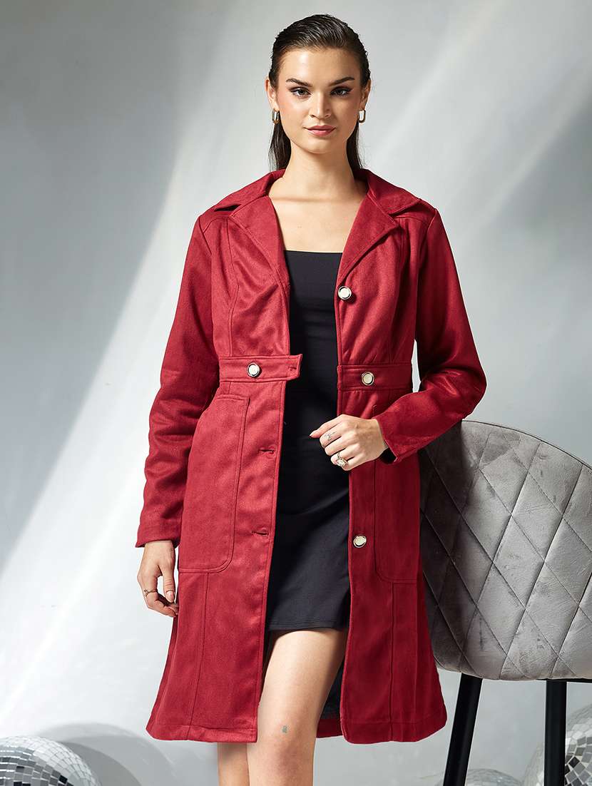 women solid long sleeve trench coat - 22364093 -  Standard Image - 1