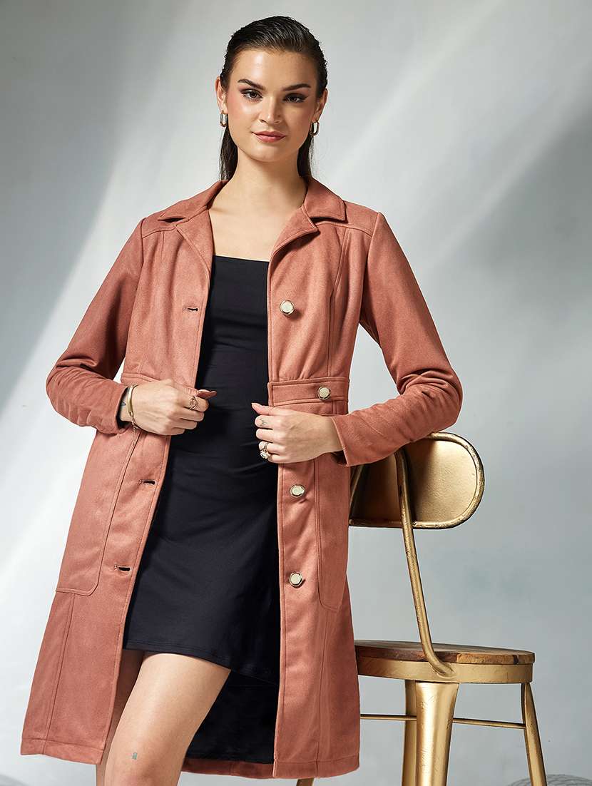 women solid long sleeve trench coat - 22364094 -  Standard Image - 1