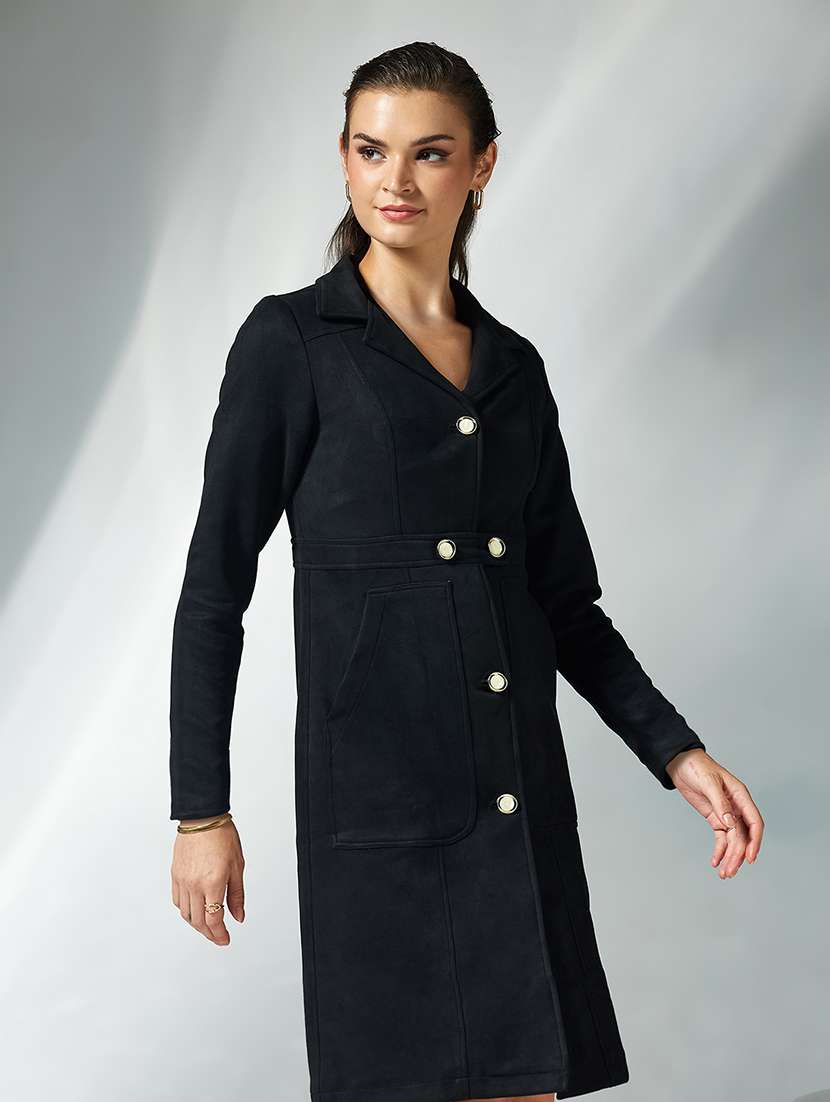 women solid long sleeve trench coat - 22364095 -  Standard Image - 1
